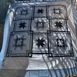 Handmade blue all stars Patchwork Cotton Quilt Top/Topper Machine pieced 86x86”